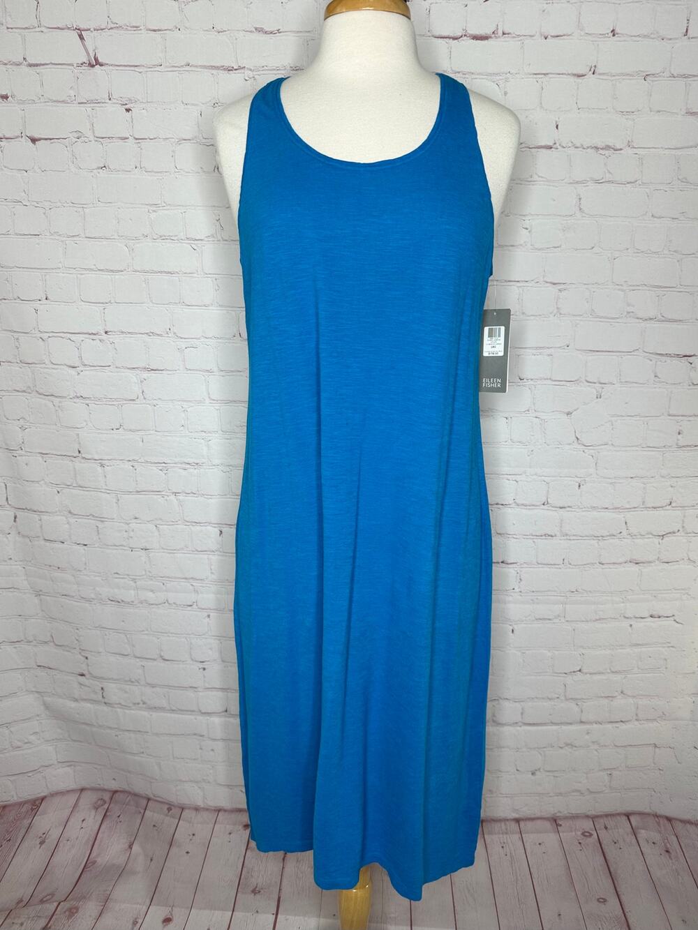 NEW Eileen Fisher Hemp Cotton Blue Racerback Tank Dress High Low Women's Large